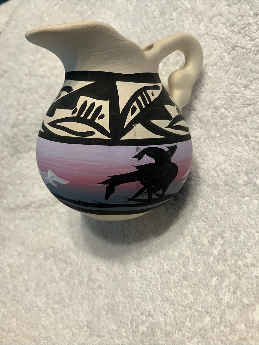 Navajo American Indian Vonda Dine' Signed Hand Painted Pottery Pitcher